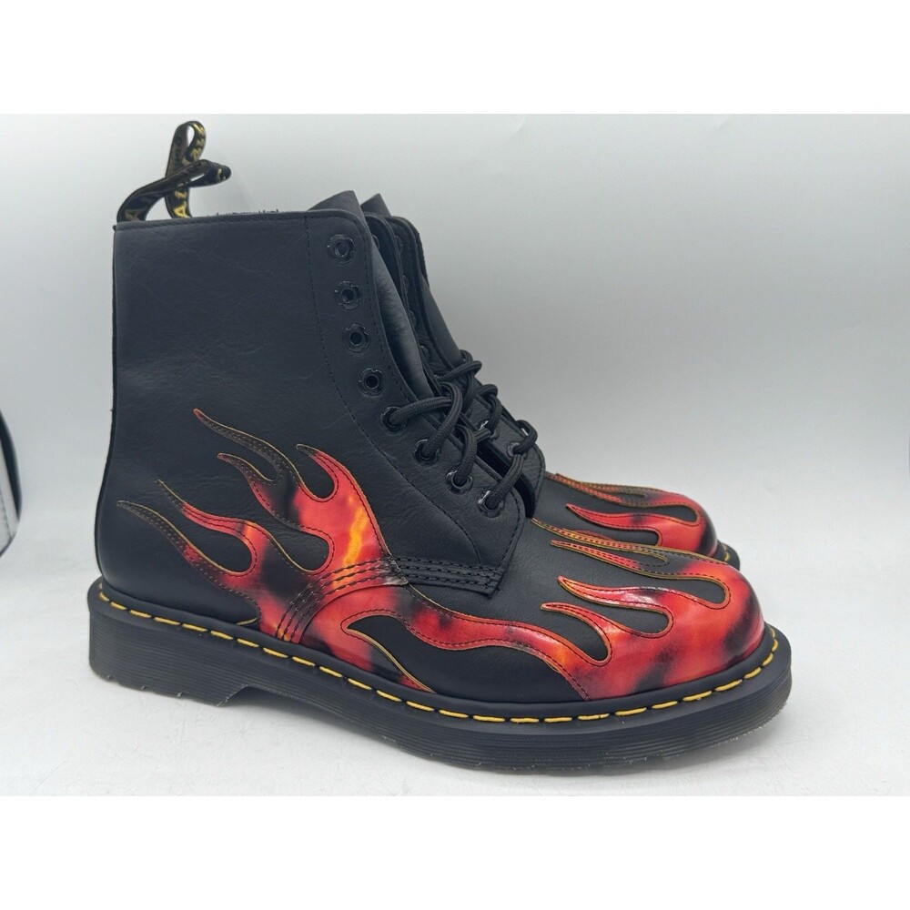 Dr. Martens 1460 Pascal Flame Boots Black Red Mens Size 10 / Women’s Size 11